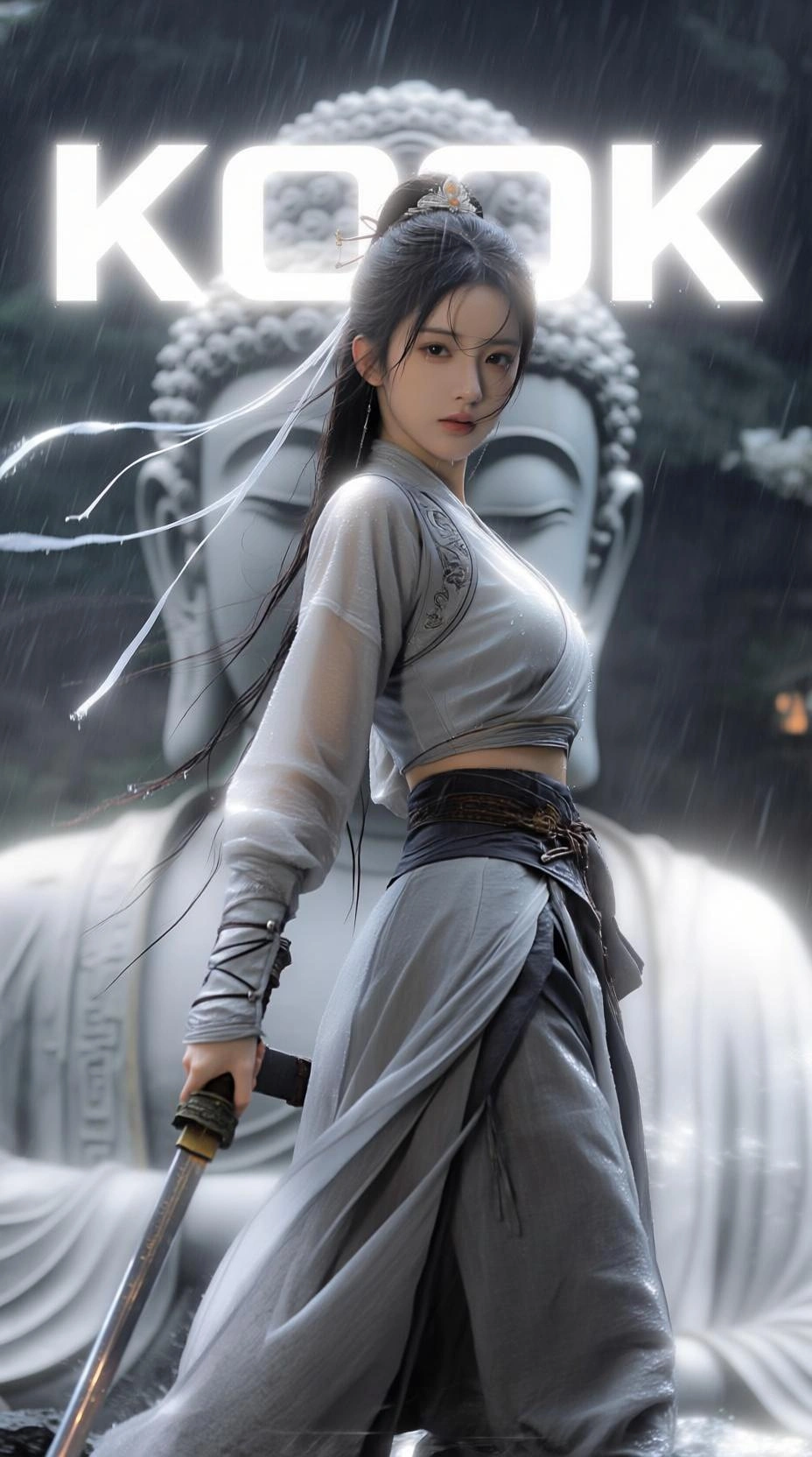 雨中持剑，佛前静立