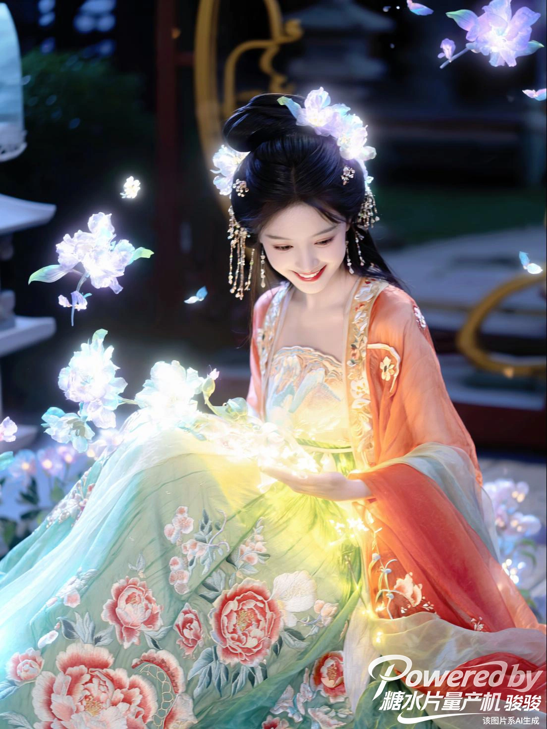 夜色游园，她执一捧流光花火