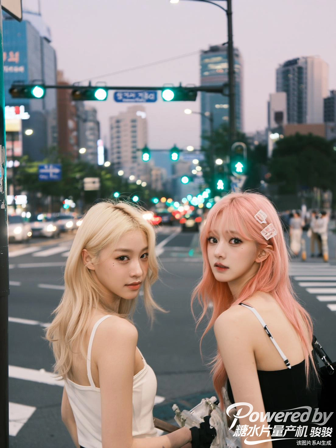 雨夜的霓虹街景里，把格裙与短 T 穿出涩谷风