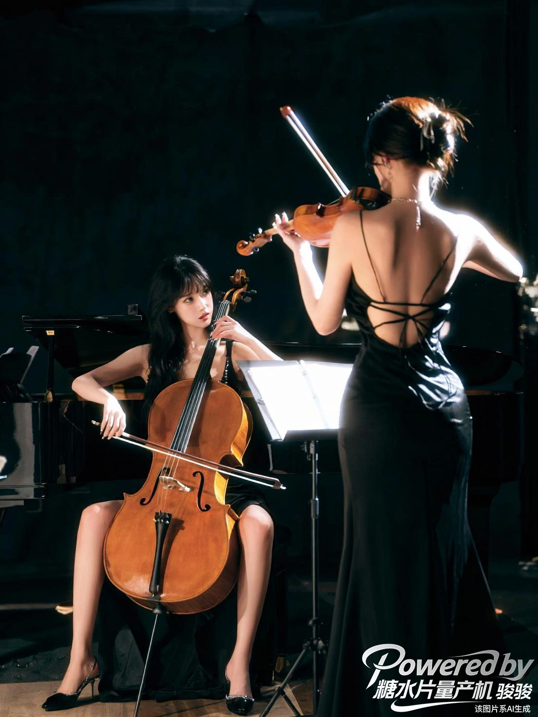 黑色礼裙在舞台上勾勒出艺术的轮廓