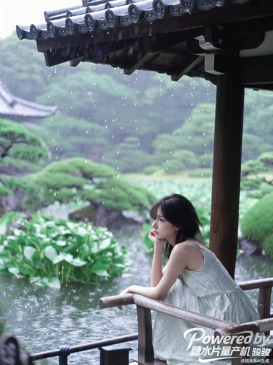 雨打荷叶，白裙与绿意共融