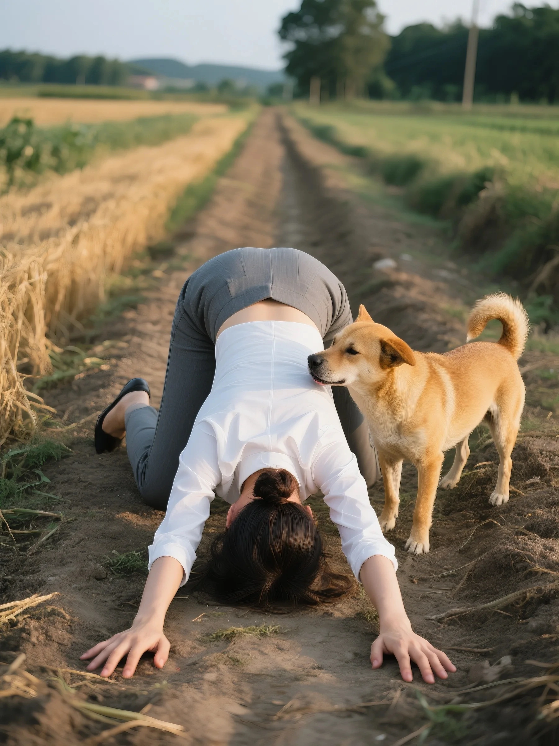 职场女性乡野间与萌犬的治愈时刻