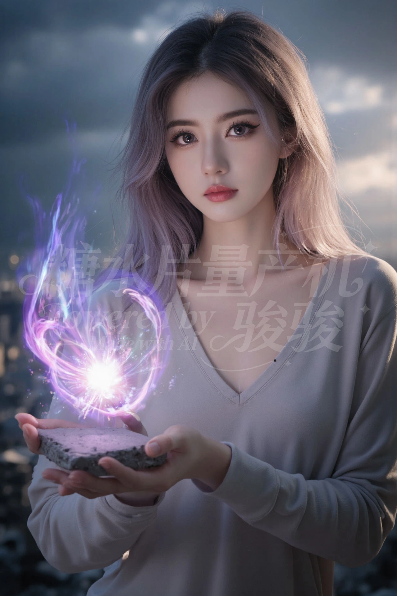 灰云天际下，掌心紫焰流光