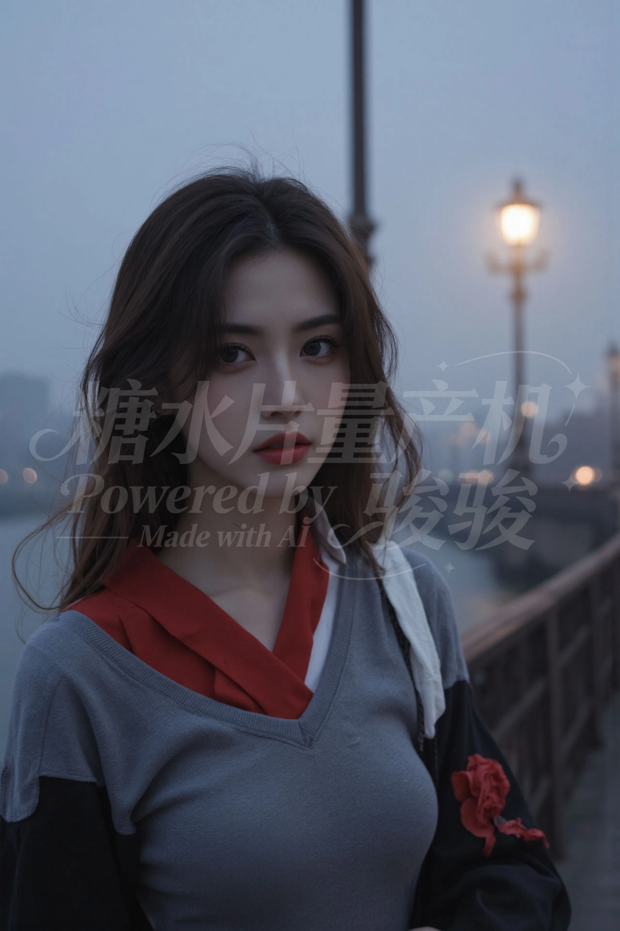 身披落叶织就的华裳，发丝随秋风轻扬