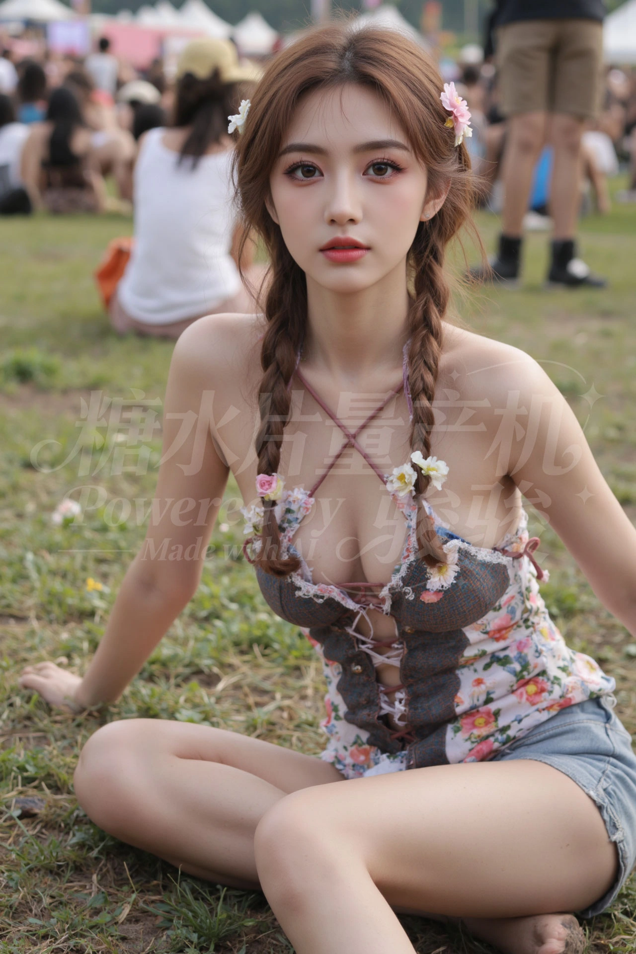 身披落叶织就的华裳，发丝随秋风轻扬