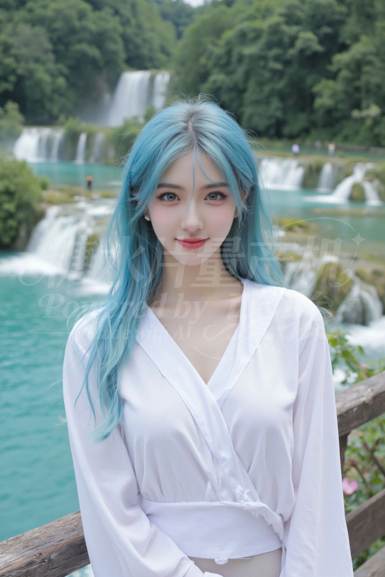 花 bikini 配扶桑花，在澄澈海水中绽放