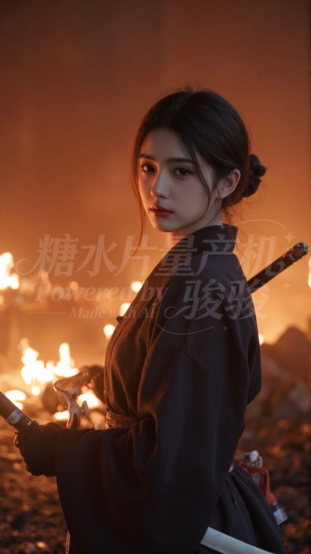 幽暗秘室中，银辫裘衣，手驭火烛