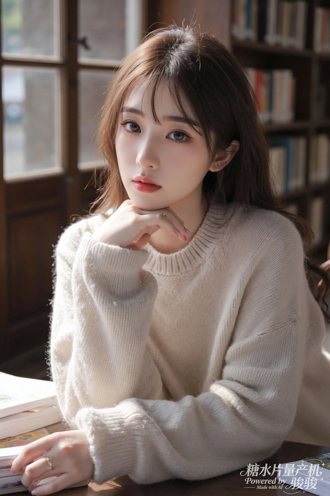 暖衫温婉，书室静雅，眸光清澈，知性悠然