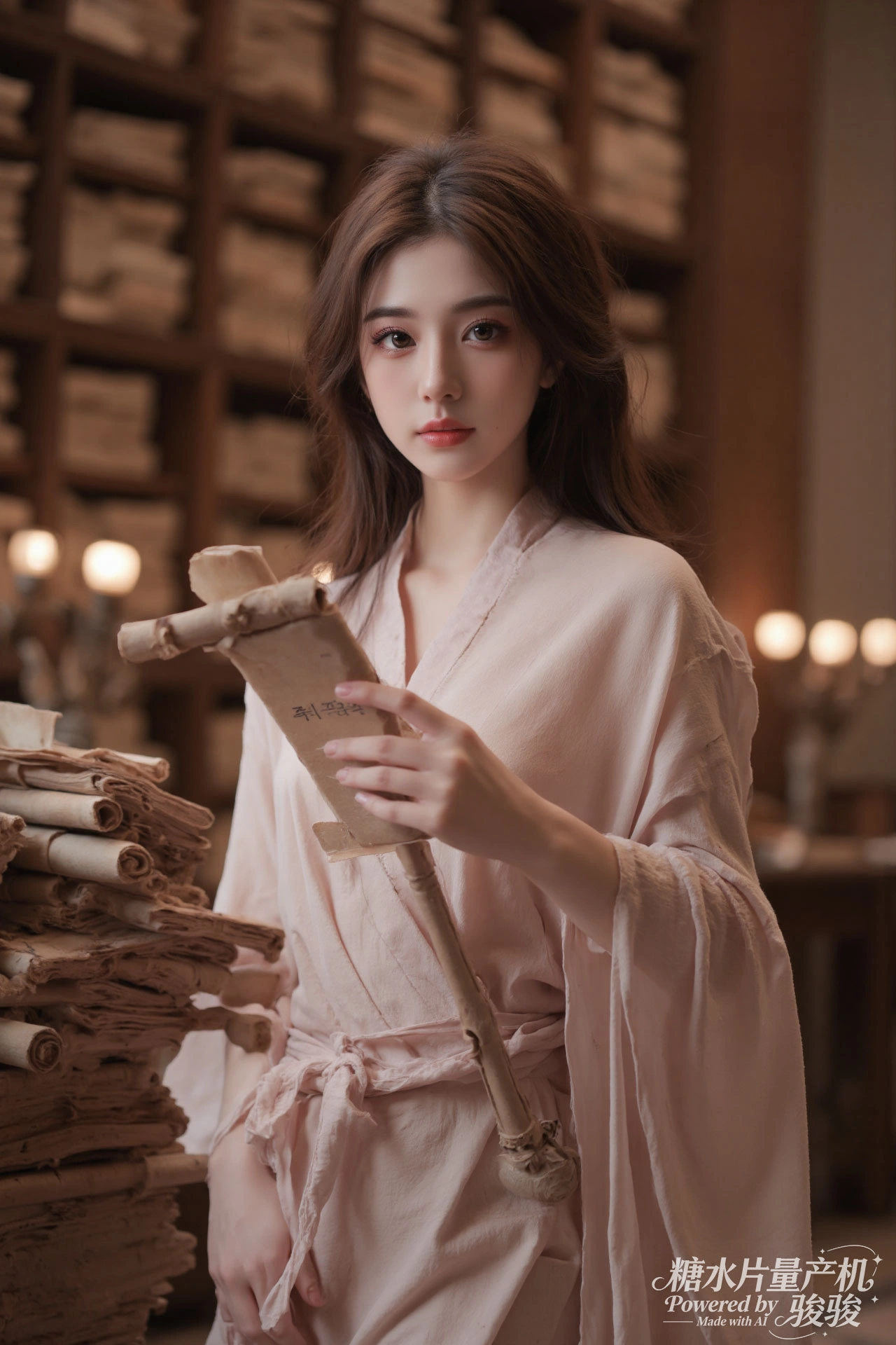 汉服华贵，红金典雅，冷墙 contrast，古韵悠然