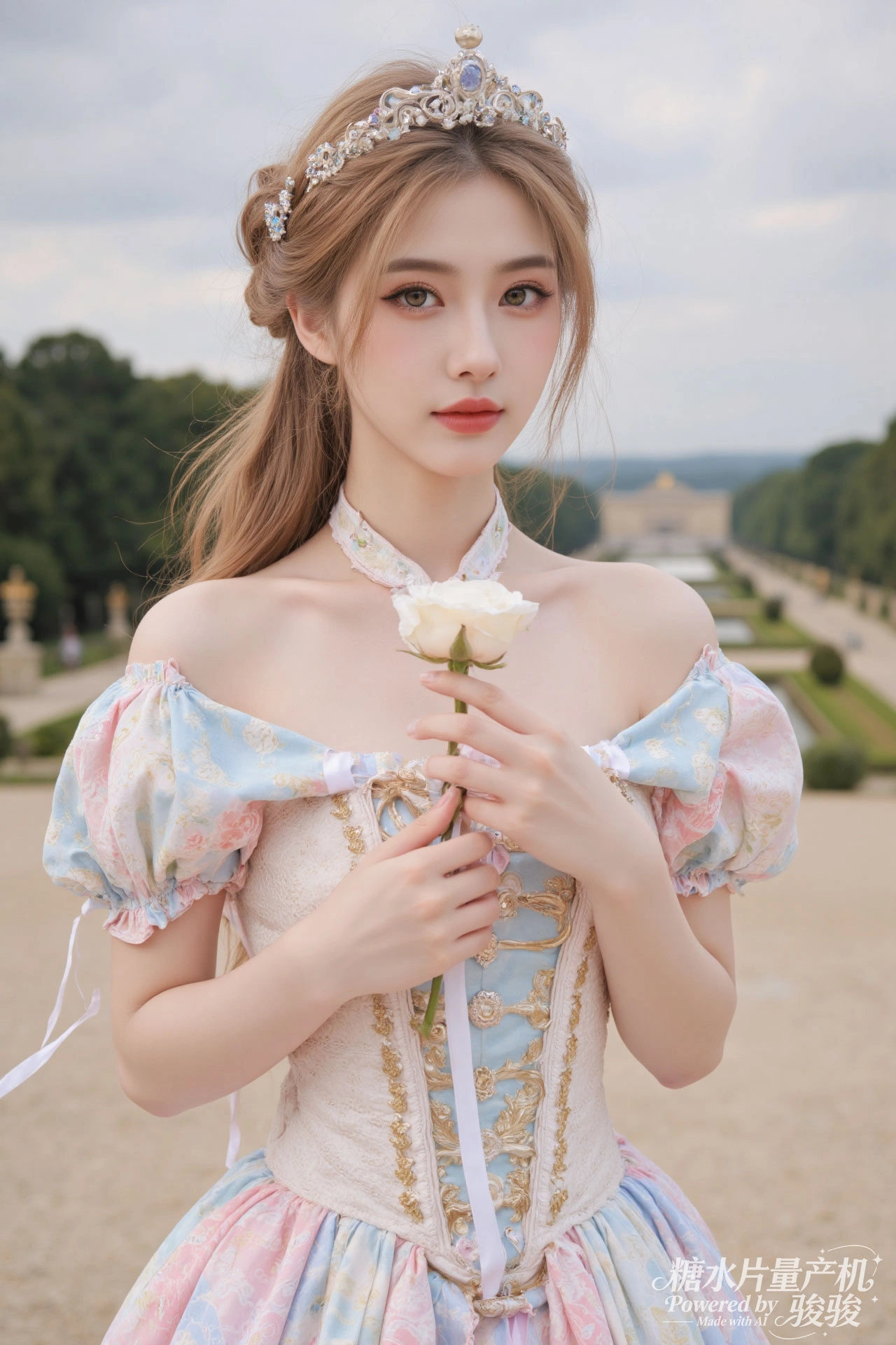 汉服华贵，红金典雅，冷墙 contrast，古韵悠然