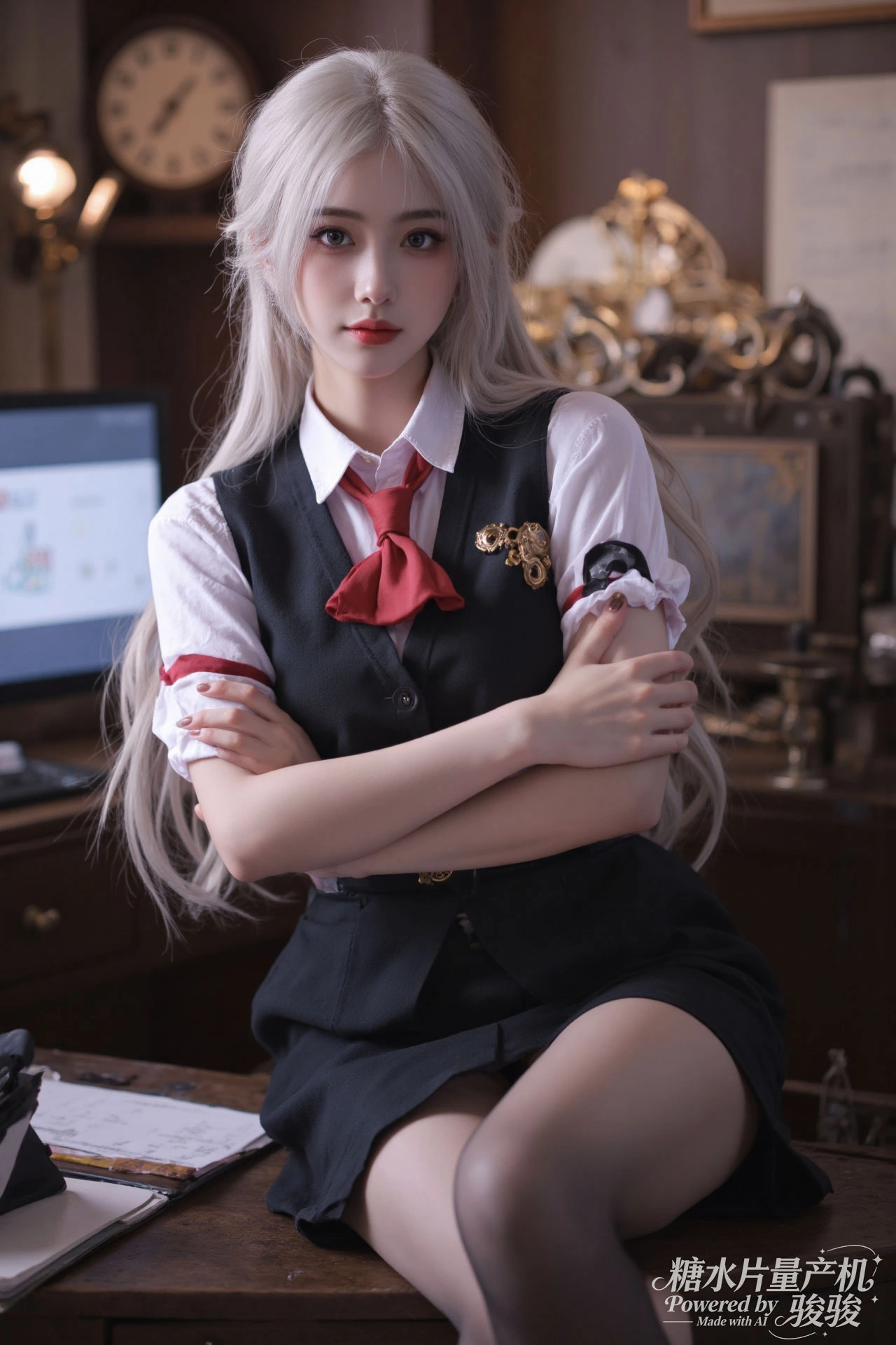 黑衫冷艳，职场干练，红唇夺目，御姐气场