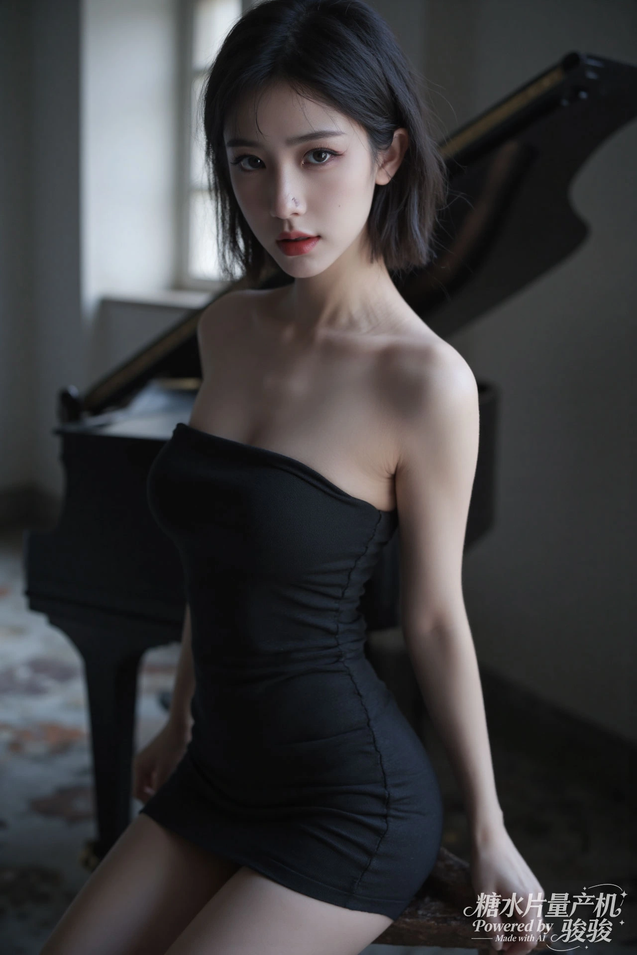 黑衫冷艳，职场干练，红唇夺目，御姐气场