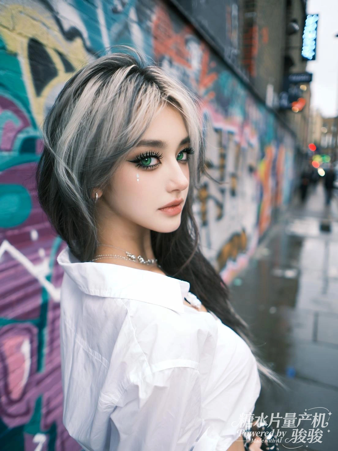 涂鸦街头，银发酷飒；白衫随性，都市潮灵