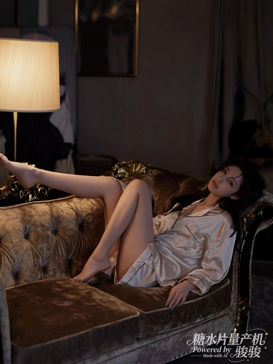 丝质睡衣慵懒卧于绒榻，在复古的华贵与慵懒的风情交织中，成为夜色里一抹魅惑的注脚 ...