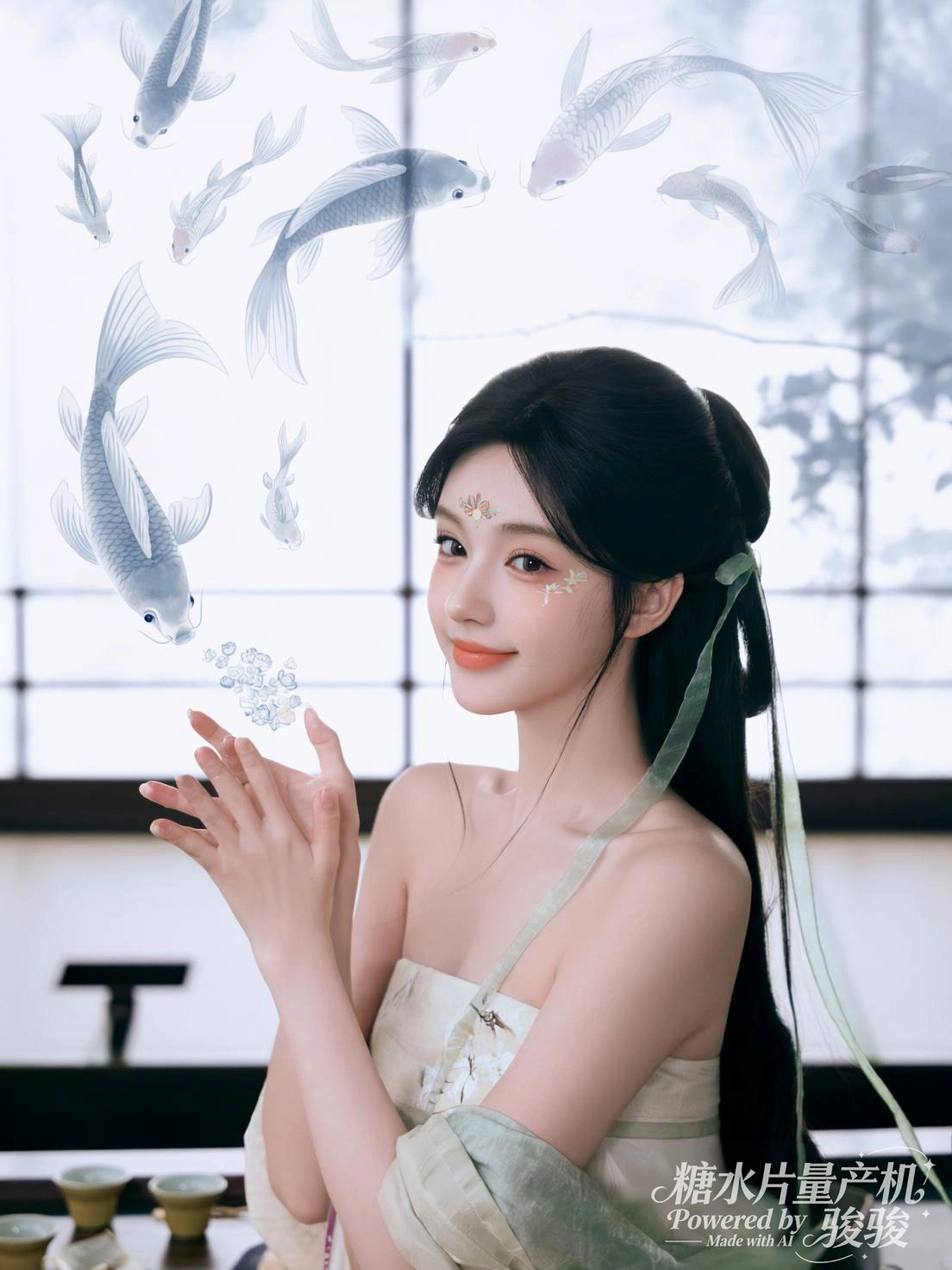 汉服撑伞，膝旁白猫相伴，在灯笼的暖光与雨巷的诗意交融中，东方古韵里温柔 ...