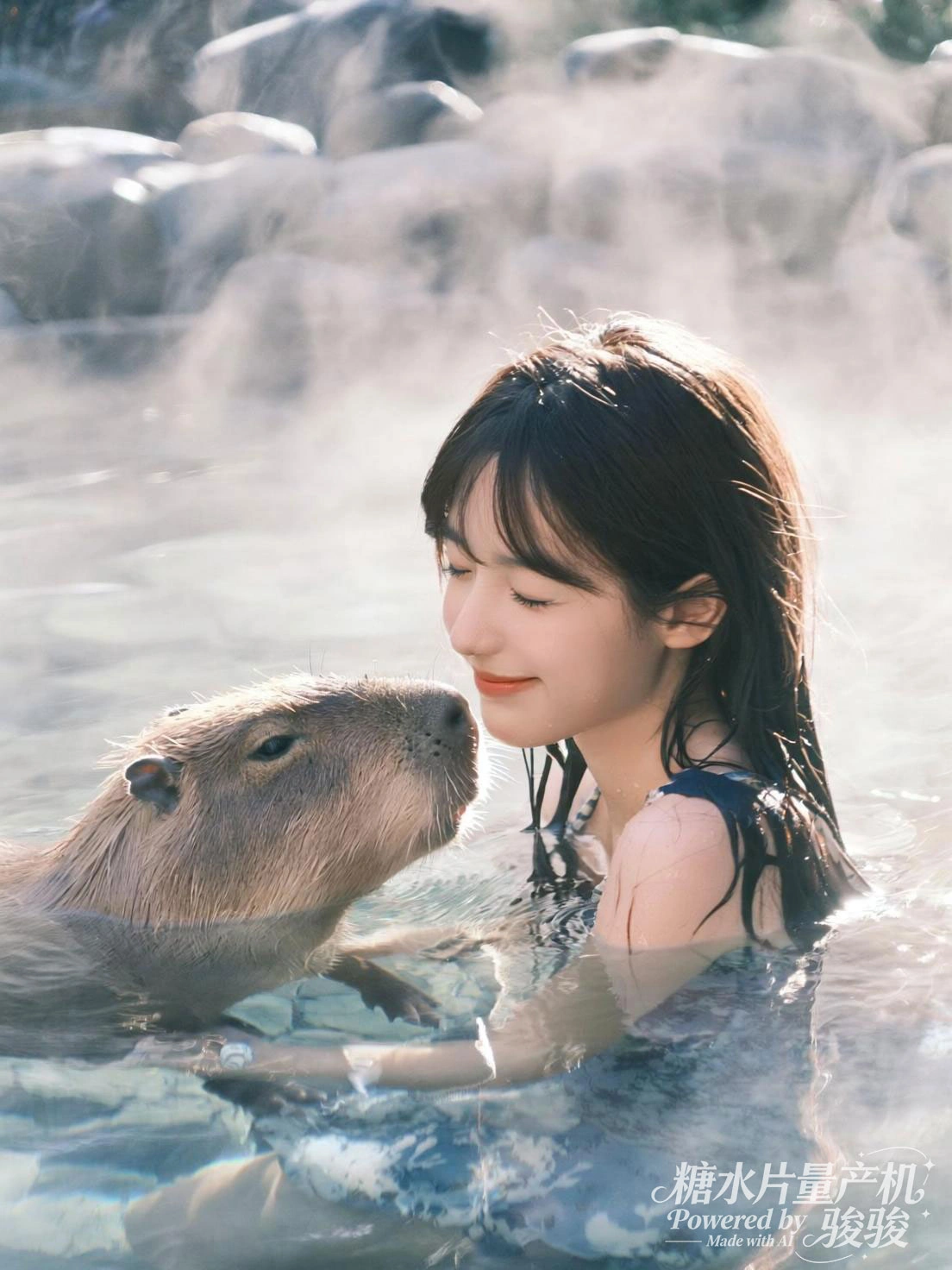 汉服撑伞，膝旁白猫相伴，在灯笼的暖光与雨巷的诗意交融中，东方古韵里温柔 ...