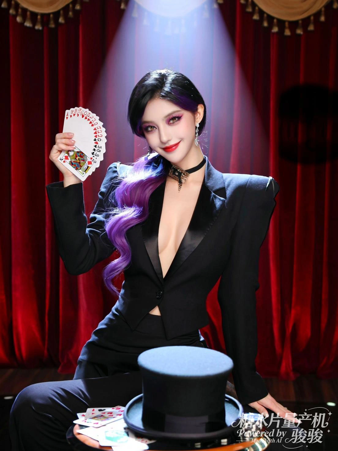 银色露背泳装，肌肤泛着水光，热带植物与池畔灯火交织