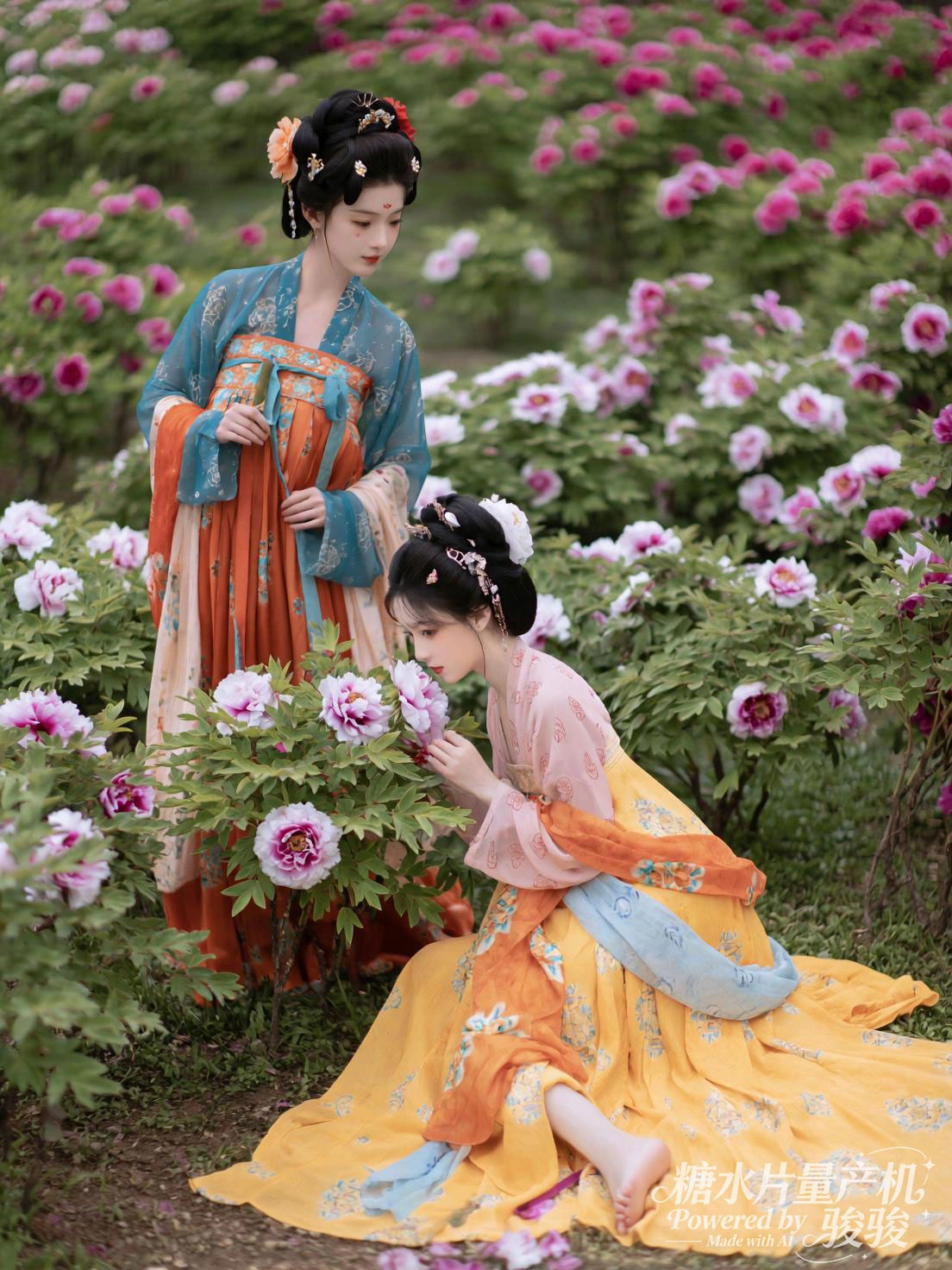 香槟色丝裙，倚着铁艺栏杆，砖墙的斑驳与光影的交错交织