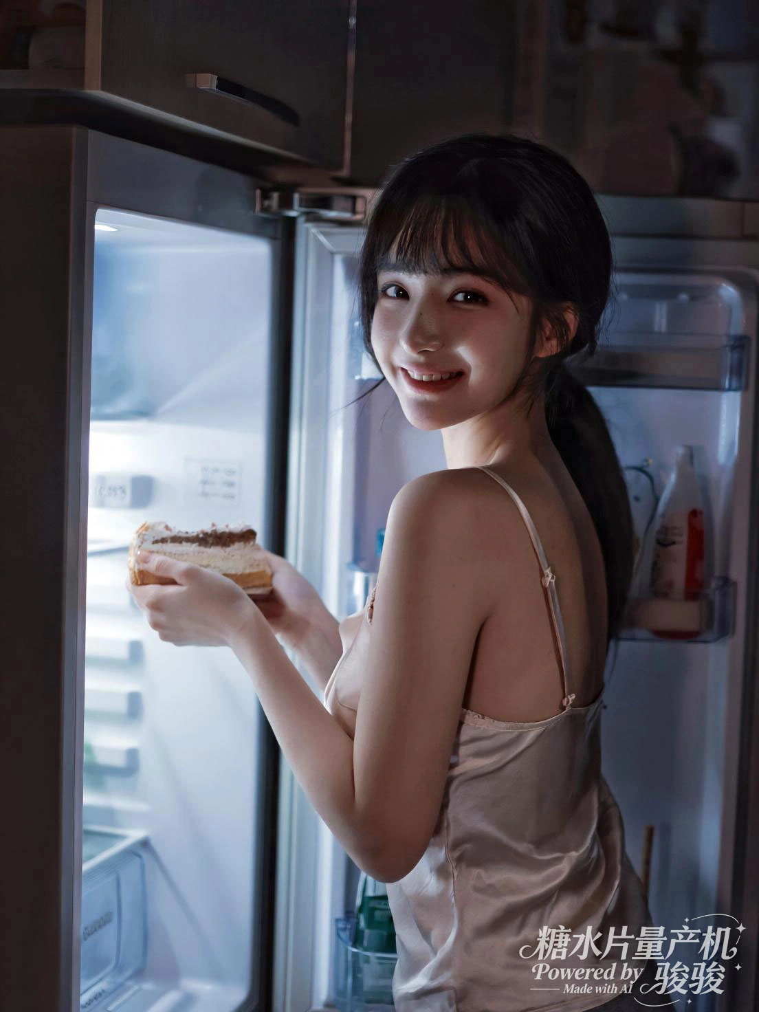 身着白衬衫，赤脚跪于复古音响旁，音乐器材的复古与穿搭的随性交织