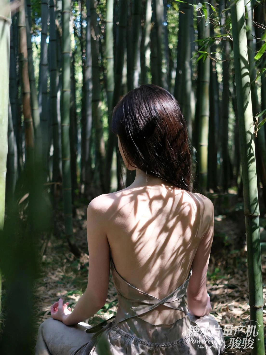 身着白衬衫，赤脚跪于复古音响旁，音乐器材的复古与穿搭的随性交织