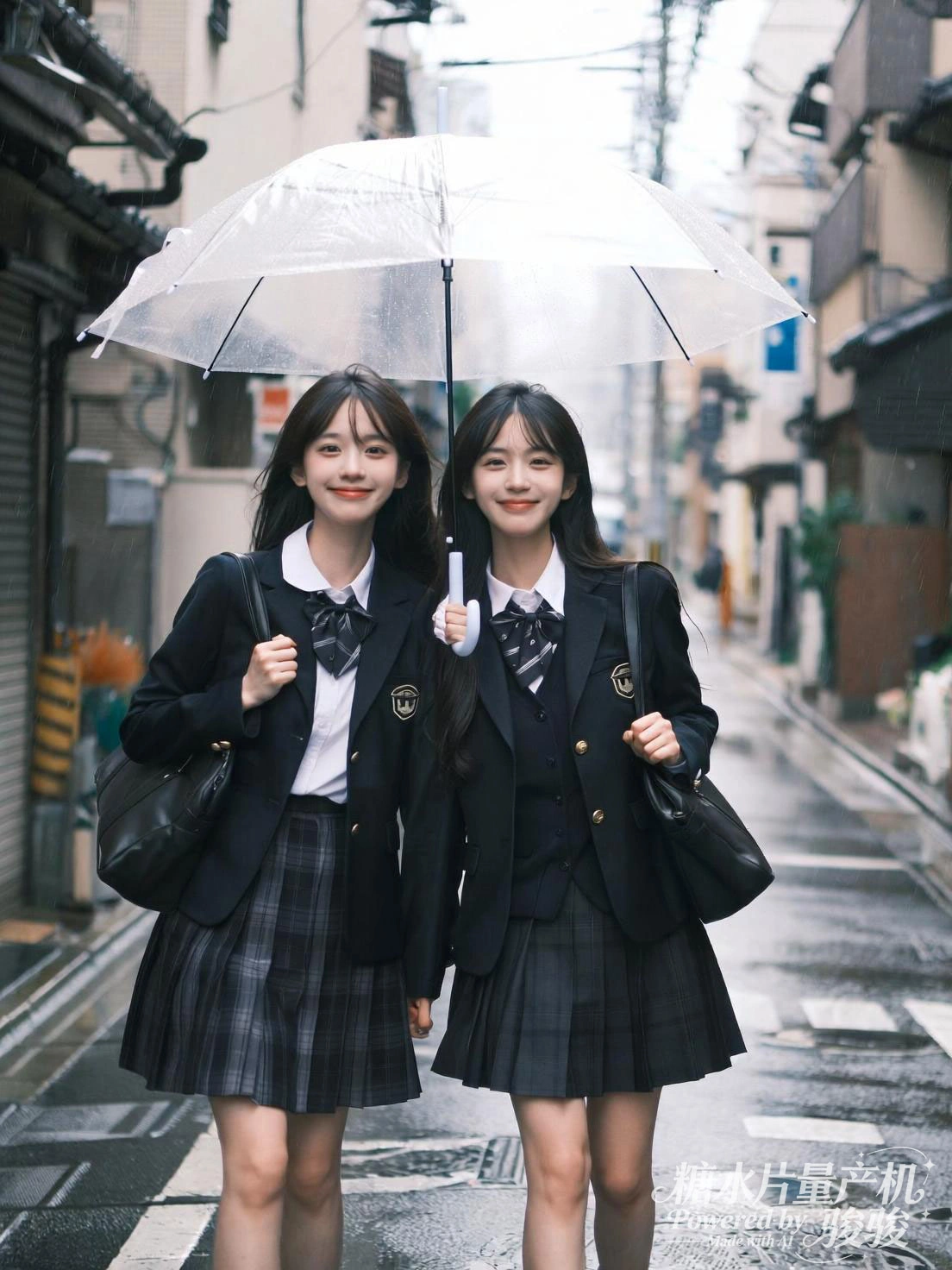 着渐变彩衣，彩虹色头发，灰冷的建筑与穿搭的缤纷交织