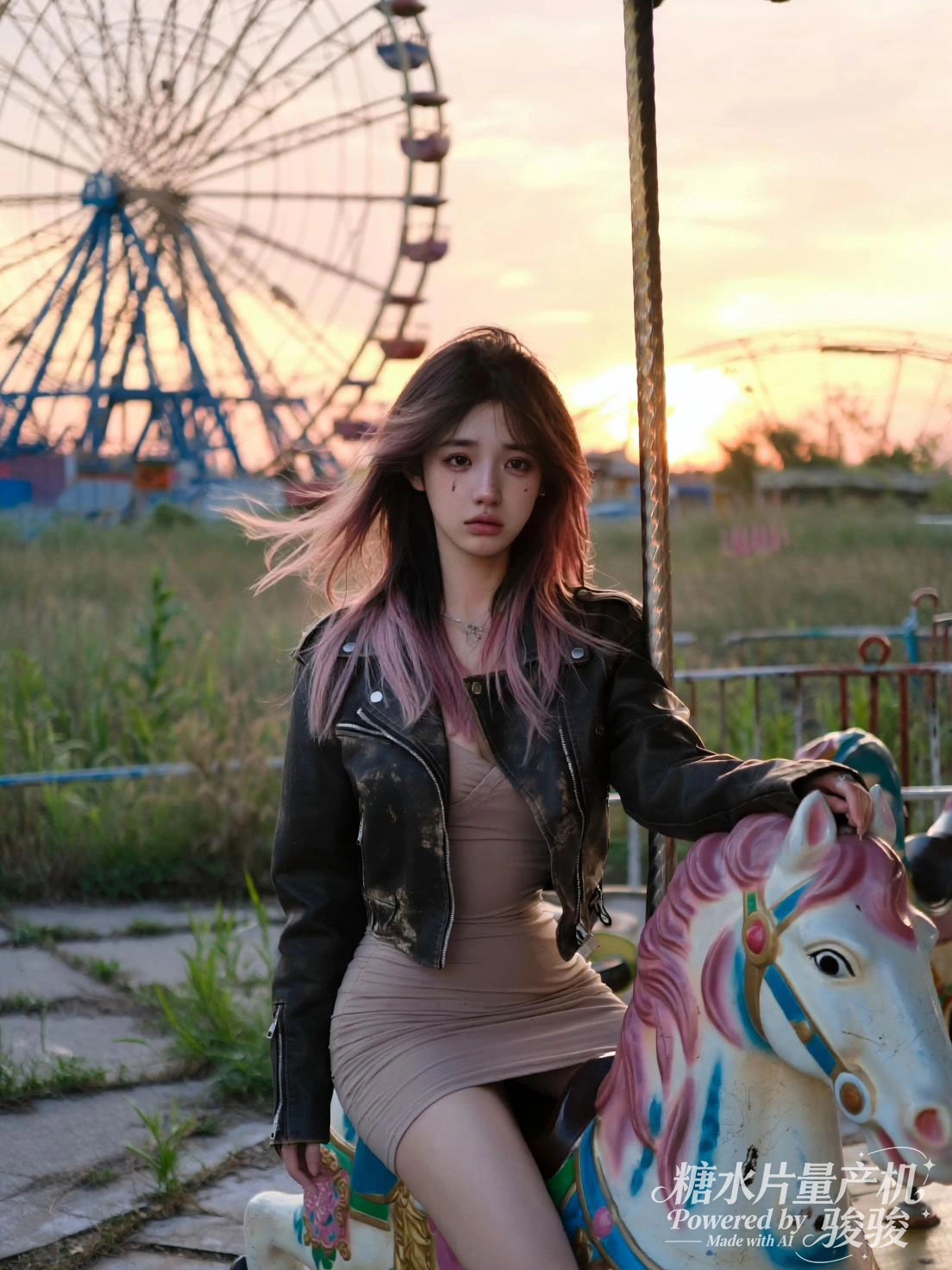 跪坐于竹石之间，园灯晕染，月洞门后景致清幽，中式园林的雅致与服饰的温婉交织 ...