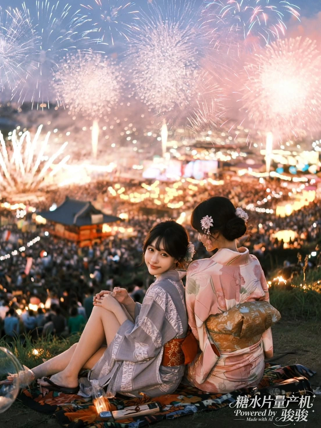 灰纹雅致，粉花娇俏，漫天绚烂烟火与热闹市集，日式祭典的浪漫与服饰的温婉交织 ...