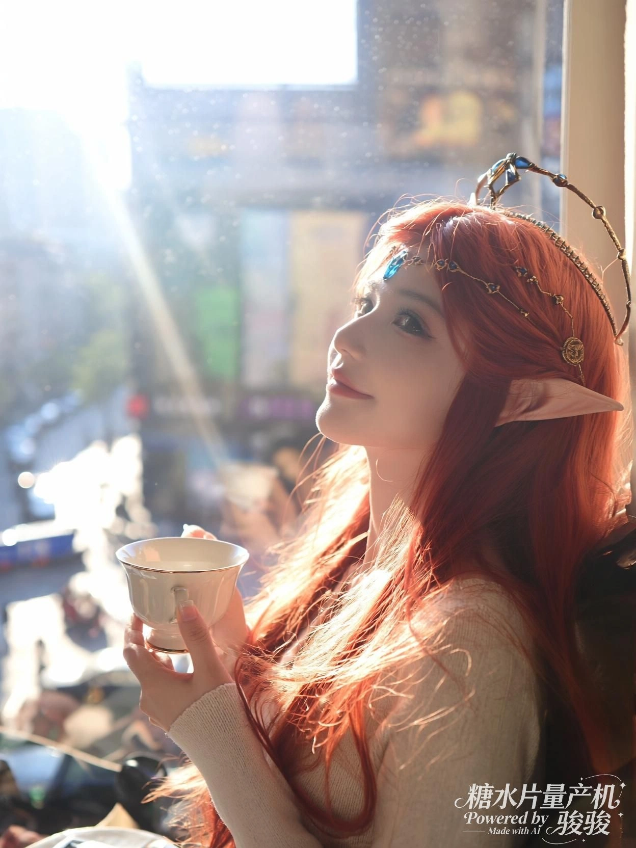 超大份粉色冰淇淋，海水湛蓝，白沙细腻，海滨的明媚与甜筒的诱人交织