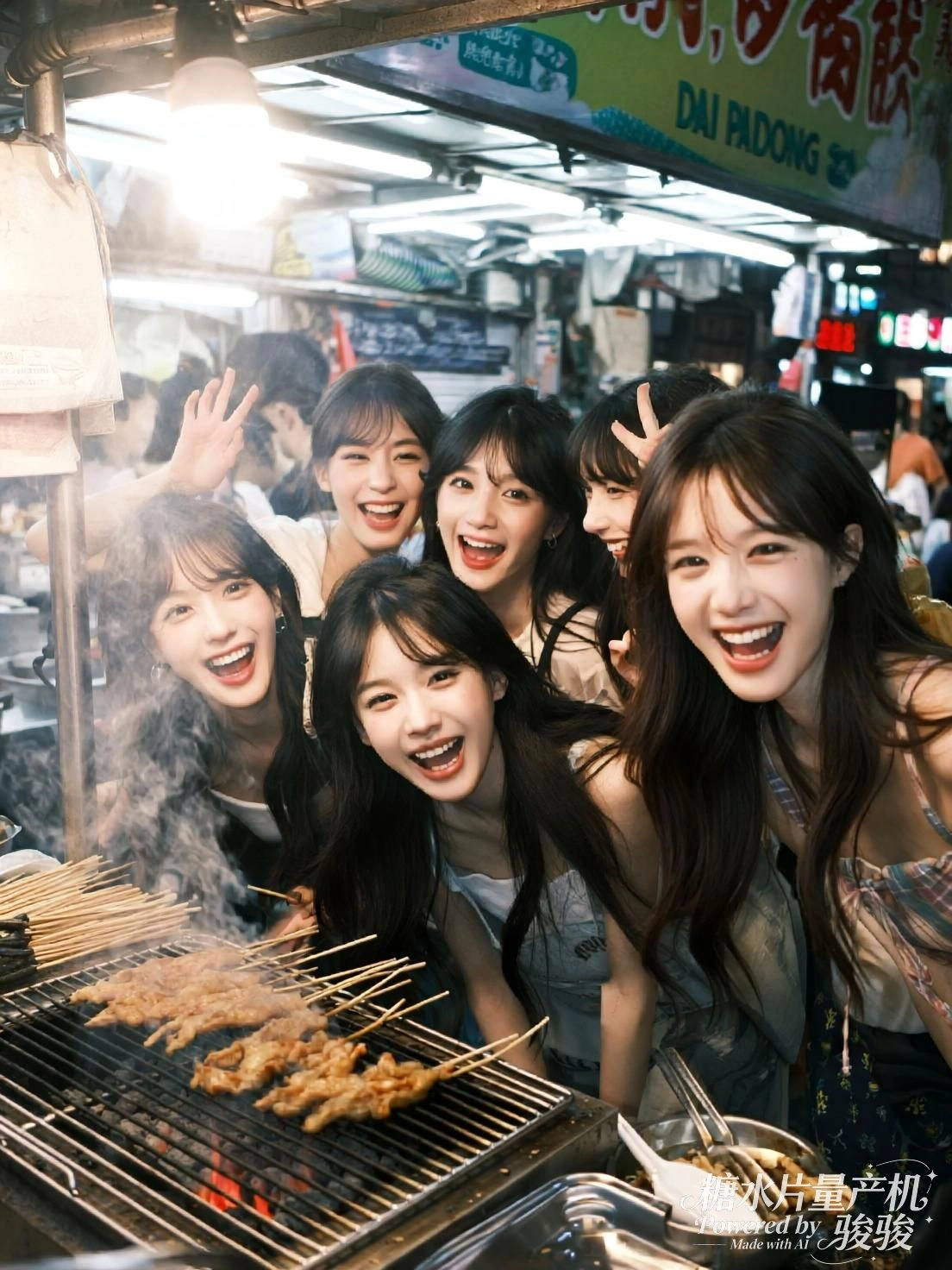 笑容明媚，琳琅满目的小吃与菜单，烟火气的街巷与美食的甜蜜交织