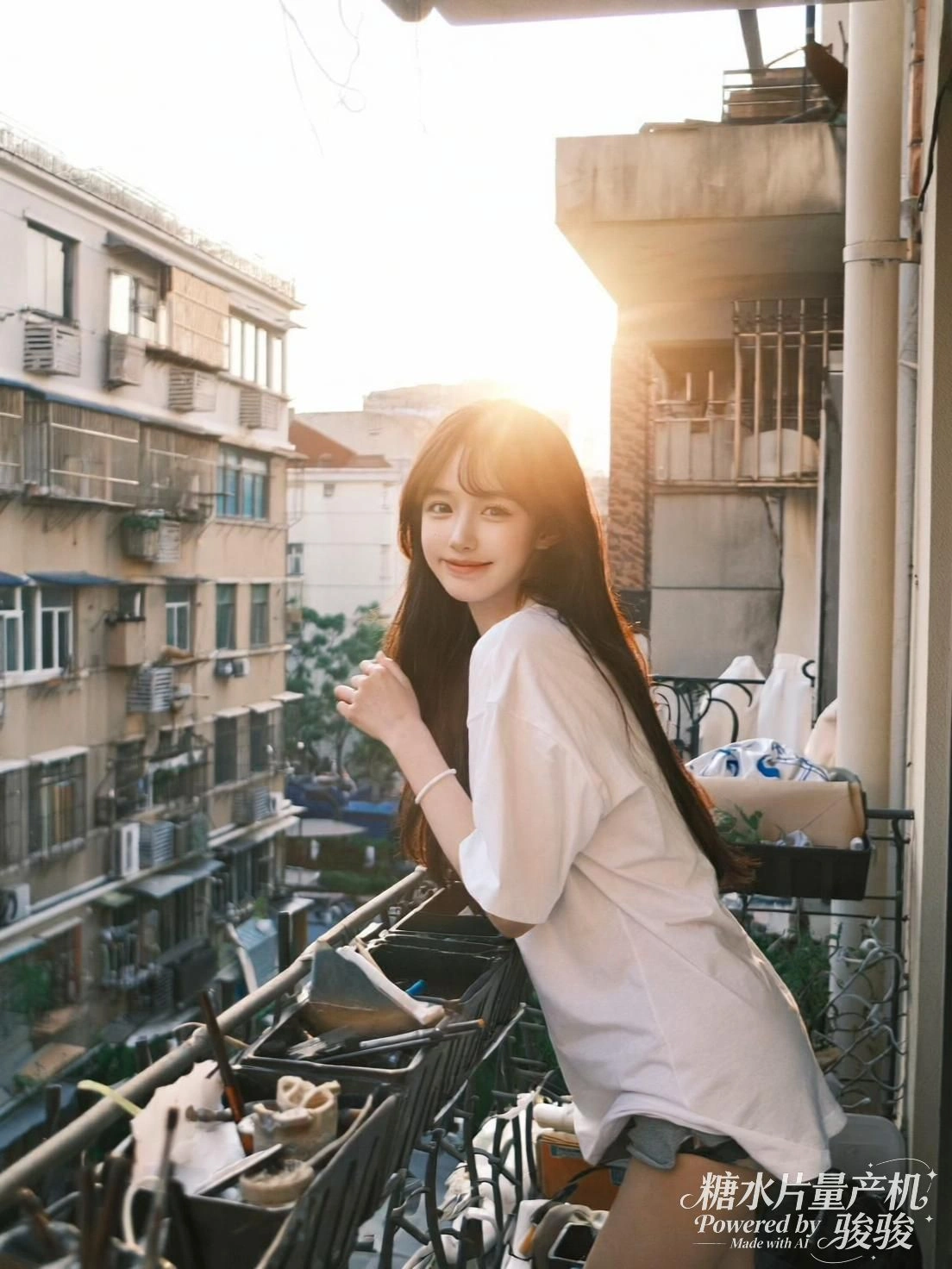 错落的居民楼，夕阳将光影晕染，阳台角落摆满生活杂物，市井的烟火与黄昏的温柔交织 ...