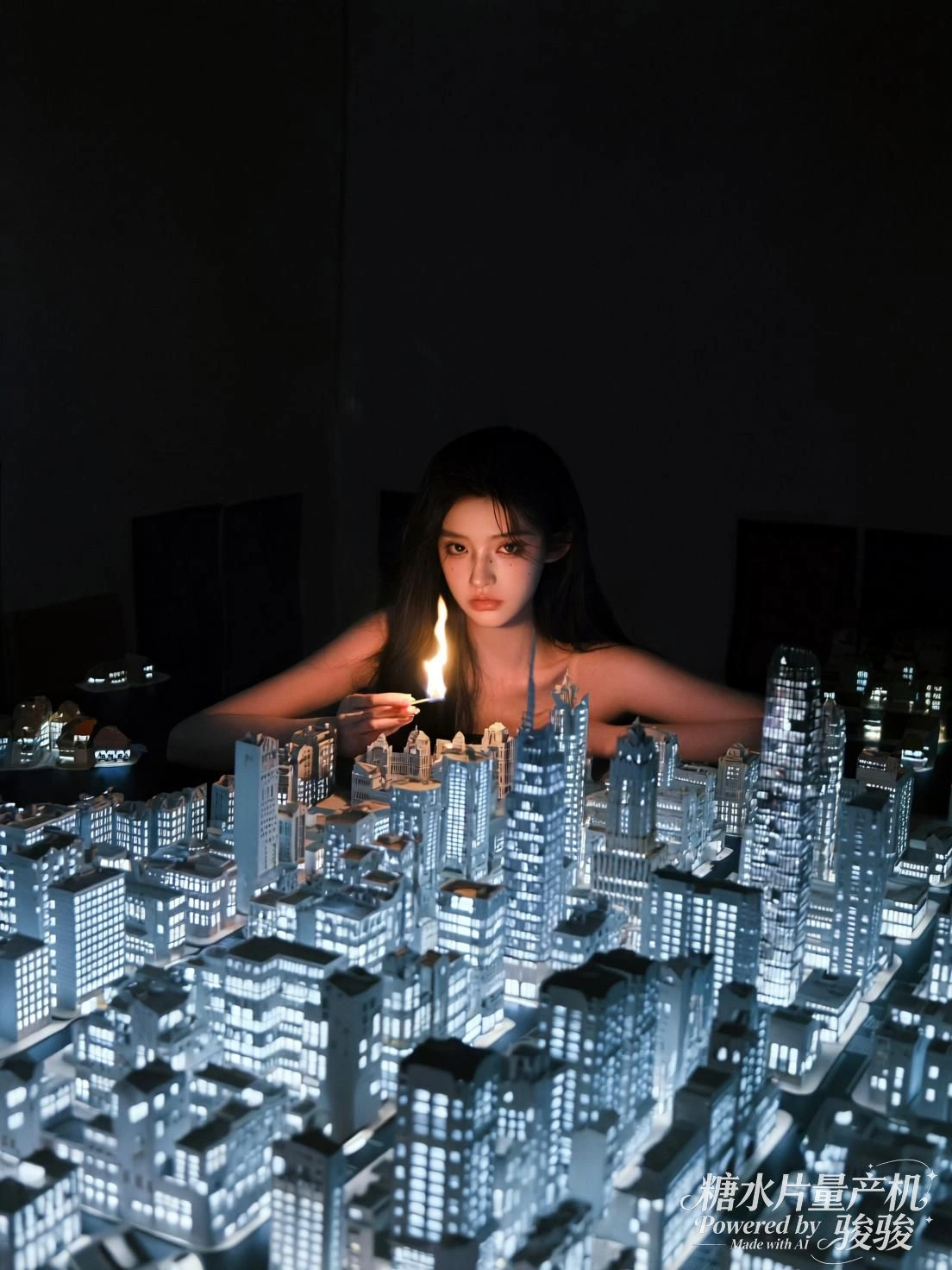 发光的建筑模型如真实都市般林立，火柴的火焰成为画面的焦点，奇思与梦幻交织 ...