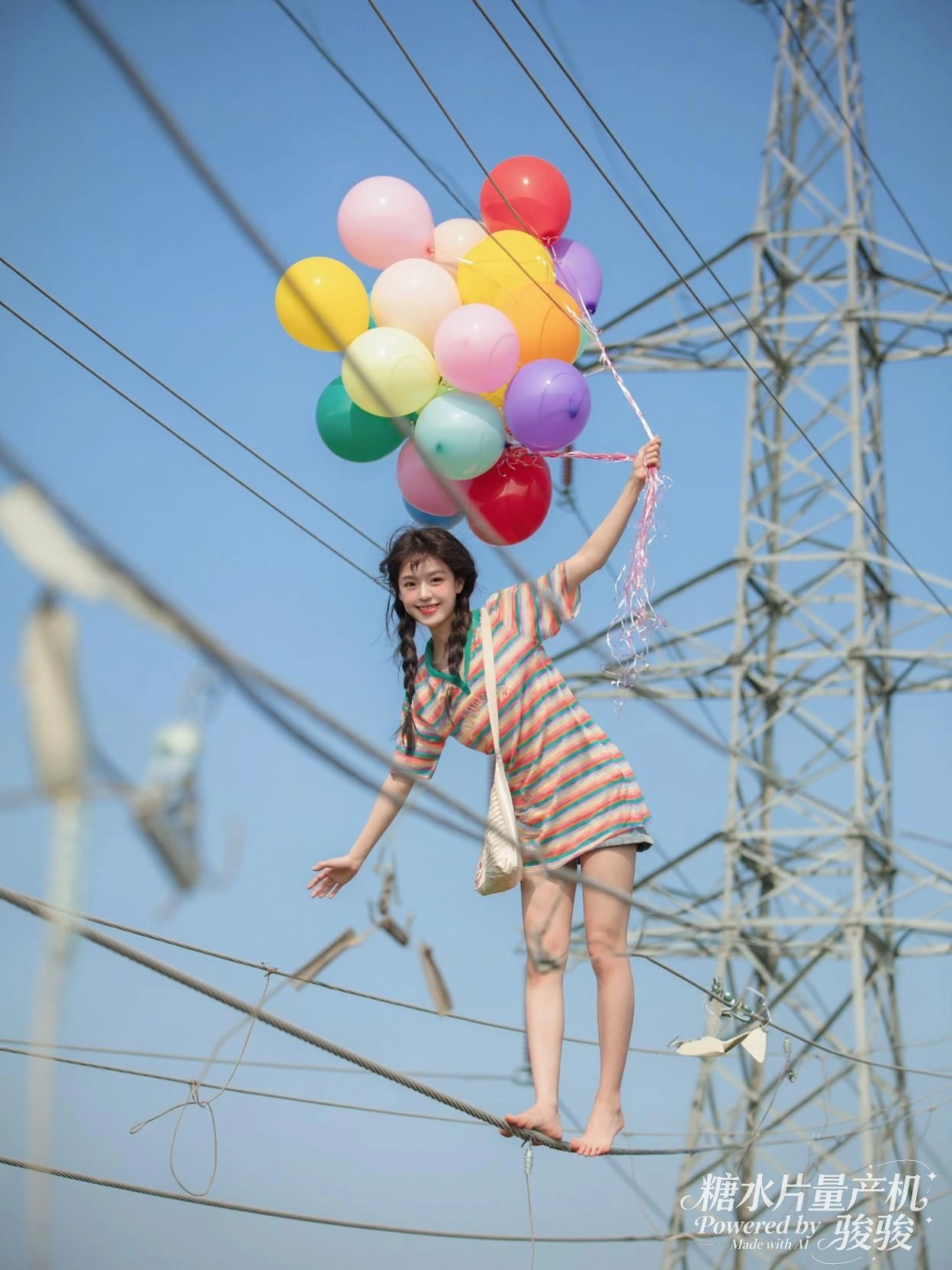 在钢索上，她以轻盈对抗重力，以色彩对抗铁的秩序