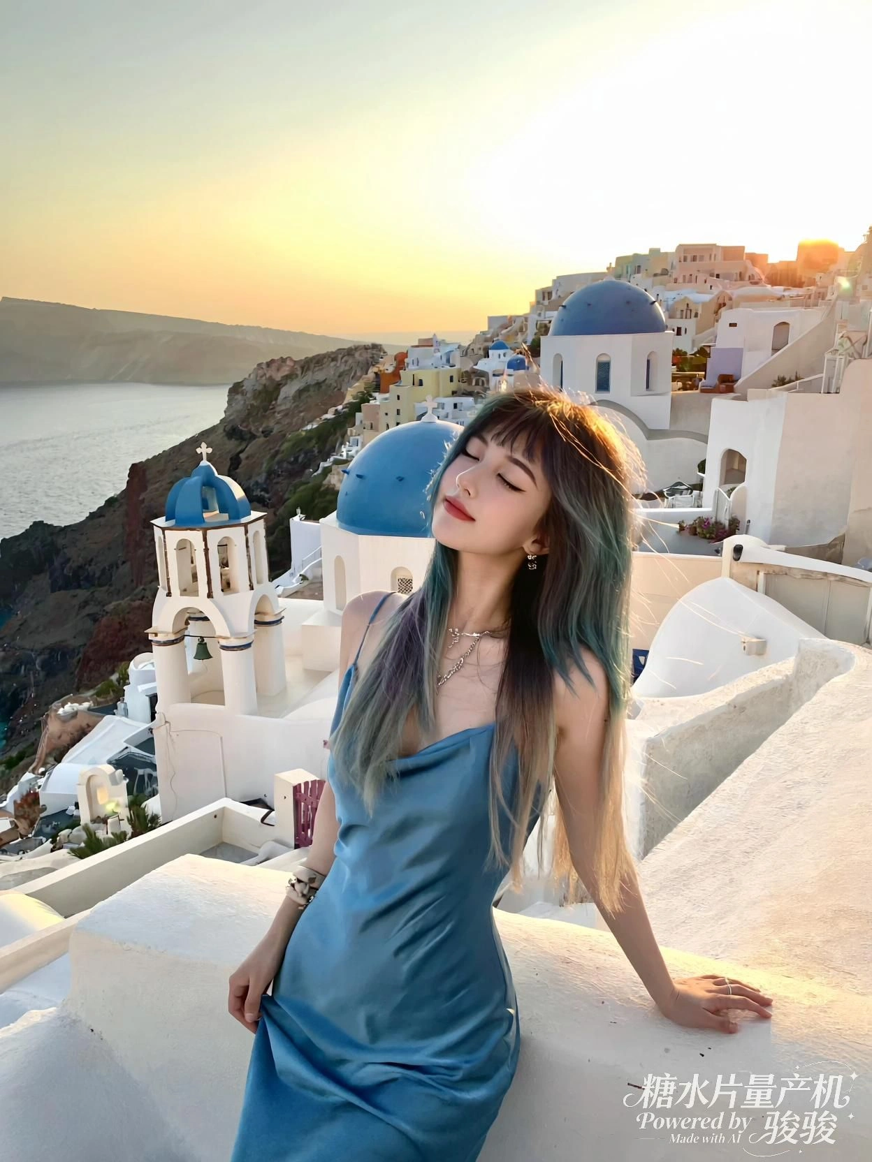 光落于蓝，她闭眼时，世界正悄然成为风景