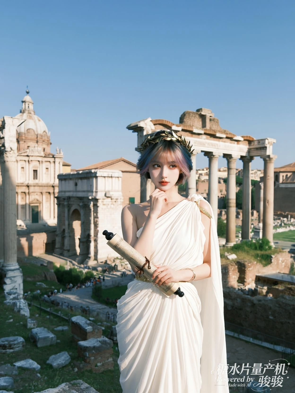 红裙如火，她立于尘土与怒吼之间，静止即最深的对抗