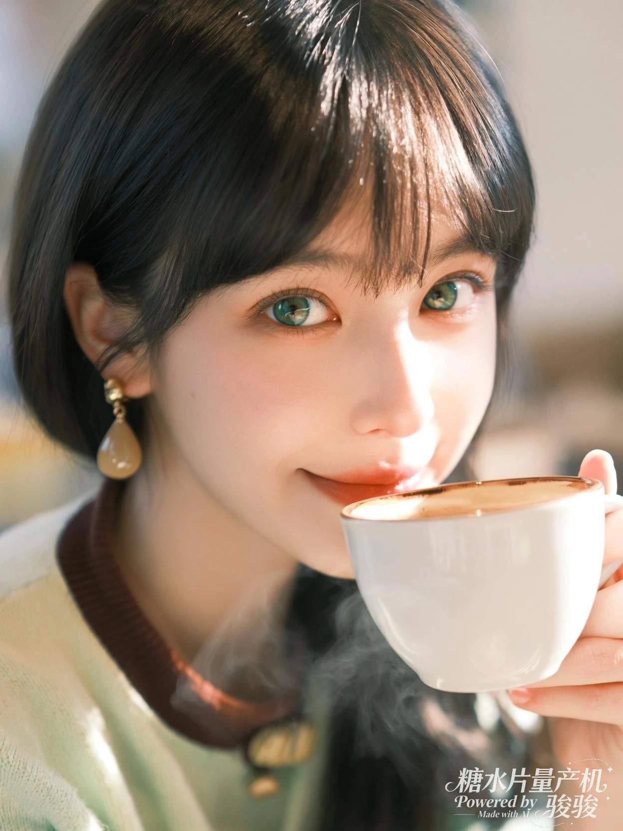 晨光中，她啜饮热气，片刻的暖意足以安放整个世界