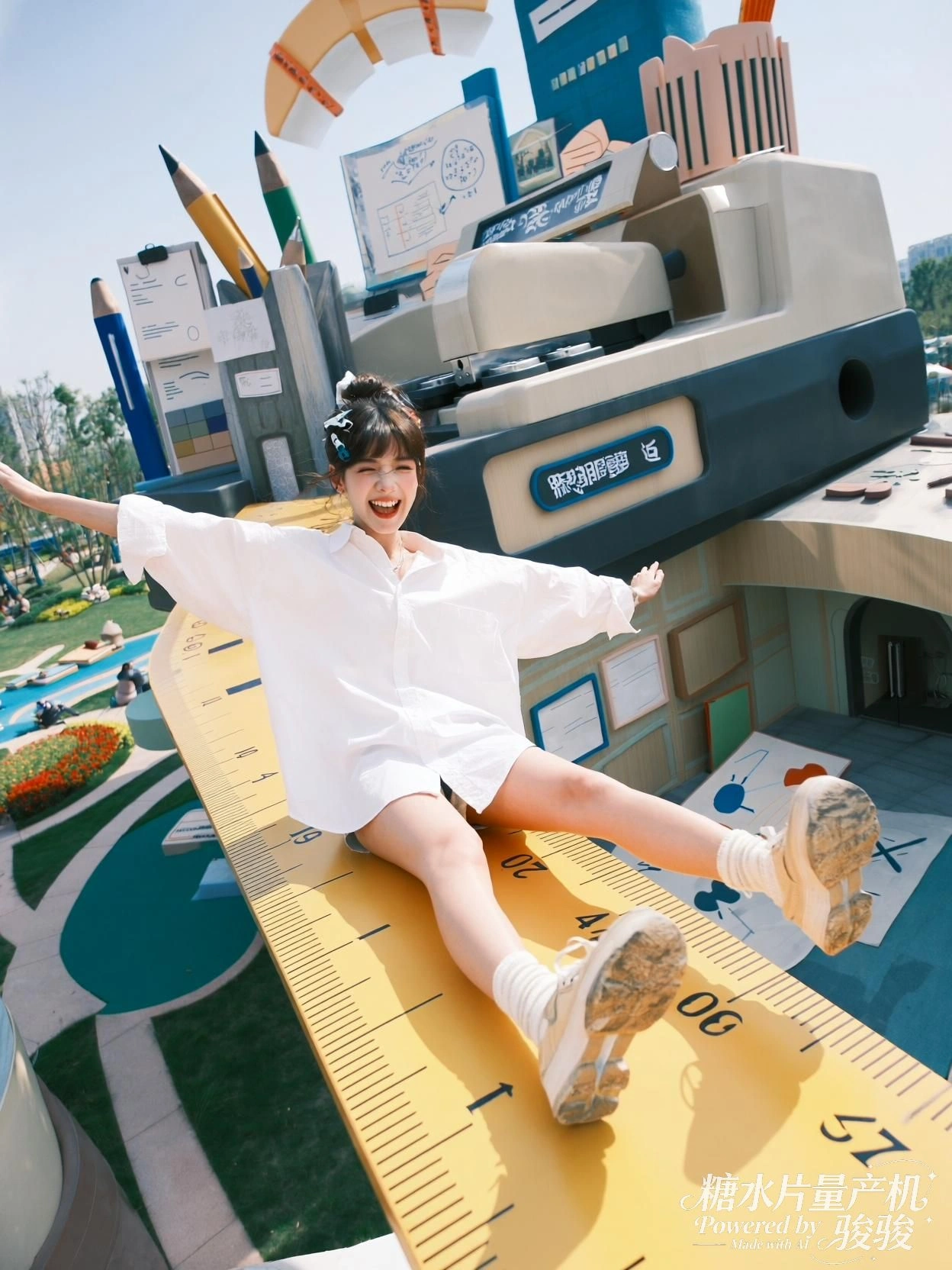 她立于狮群中央，华服与荒野在暮色中彼此成全