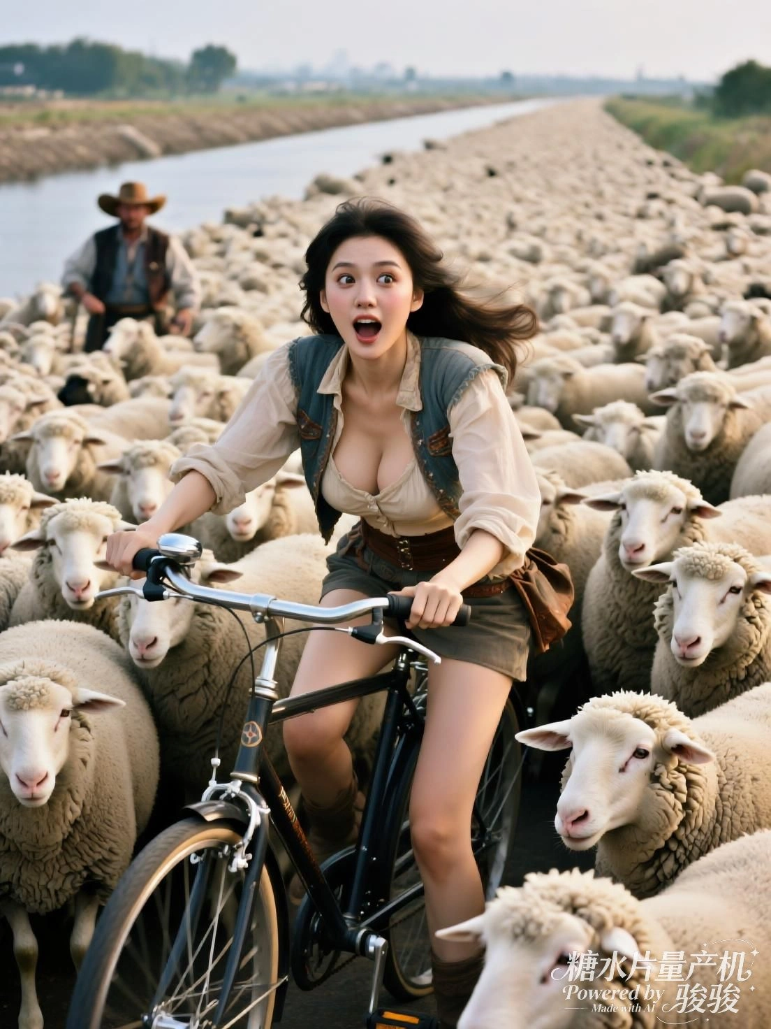 她赤足行于镜面湖，天地间只剩一步一痕的寂静