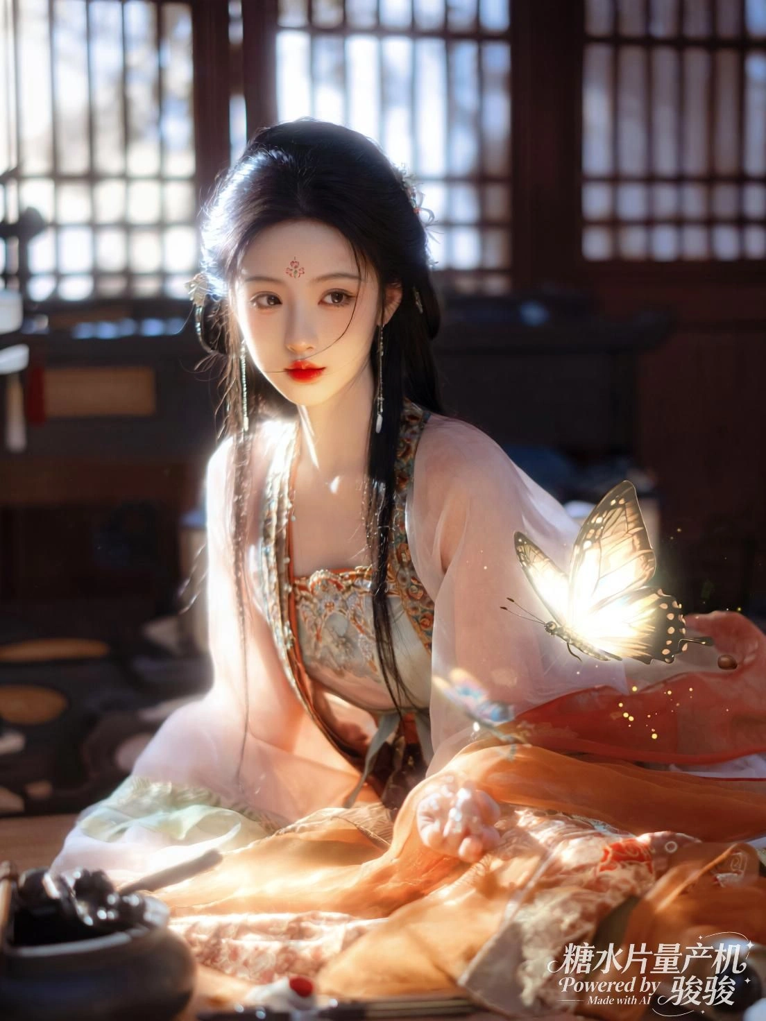 她赤足行于镜面湖，天地间只剩一步一痕的寂静