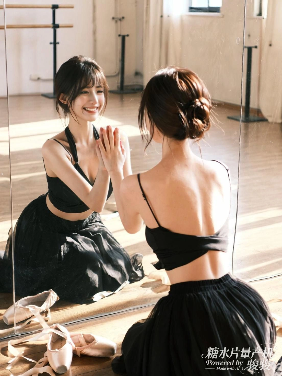 她赤足行于镜面湖，天地间只剩一步一痕的寂静