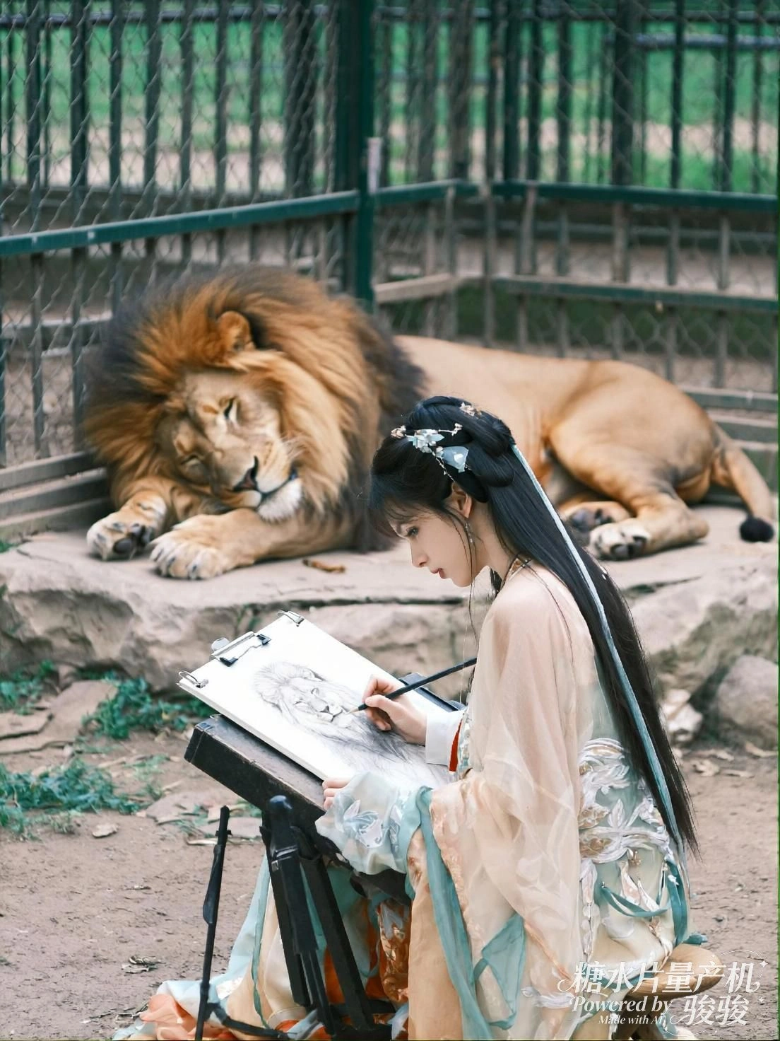 她赤足行于镜面湖，天地间只剩一步一痕的寂静