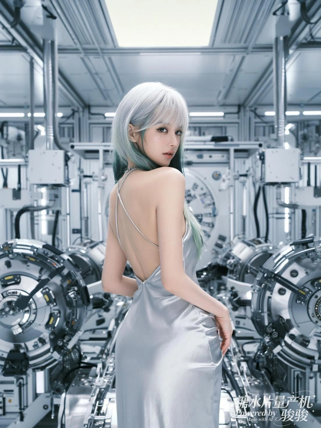 她立于机械之海，银发与冷光共构一道未完成的诗