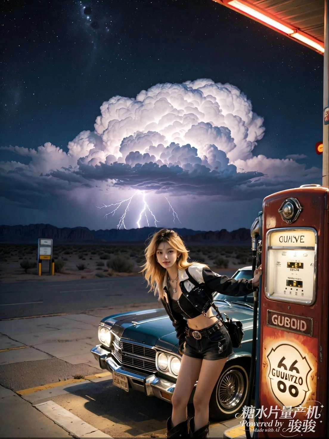 红衣立于雾中桥，风与铁索将她推向远方的静默