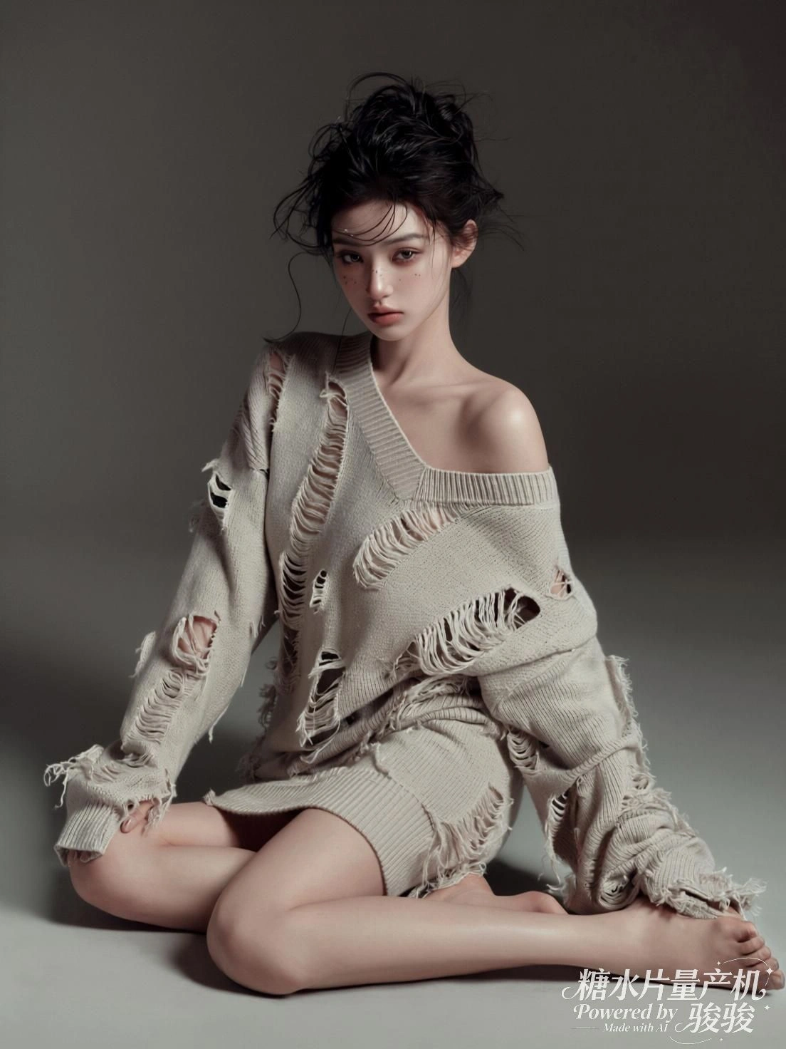 她坐于暗室，黑裙与烛影共织一场无声的仪式