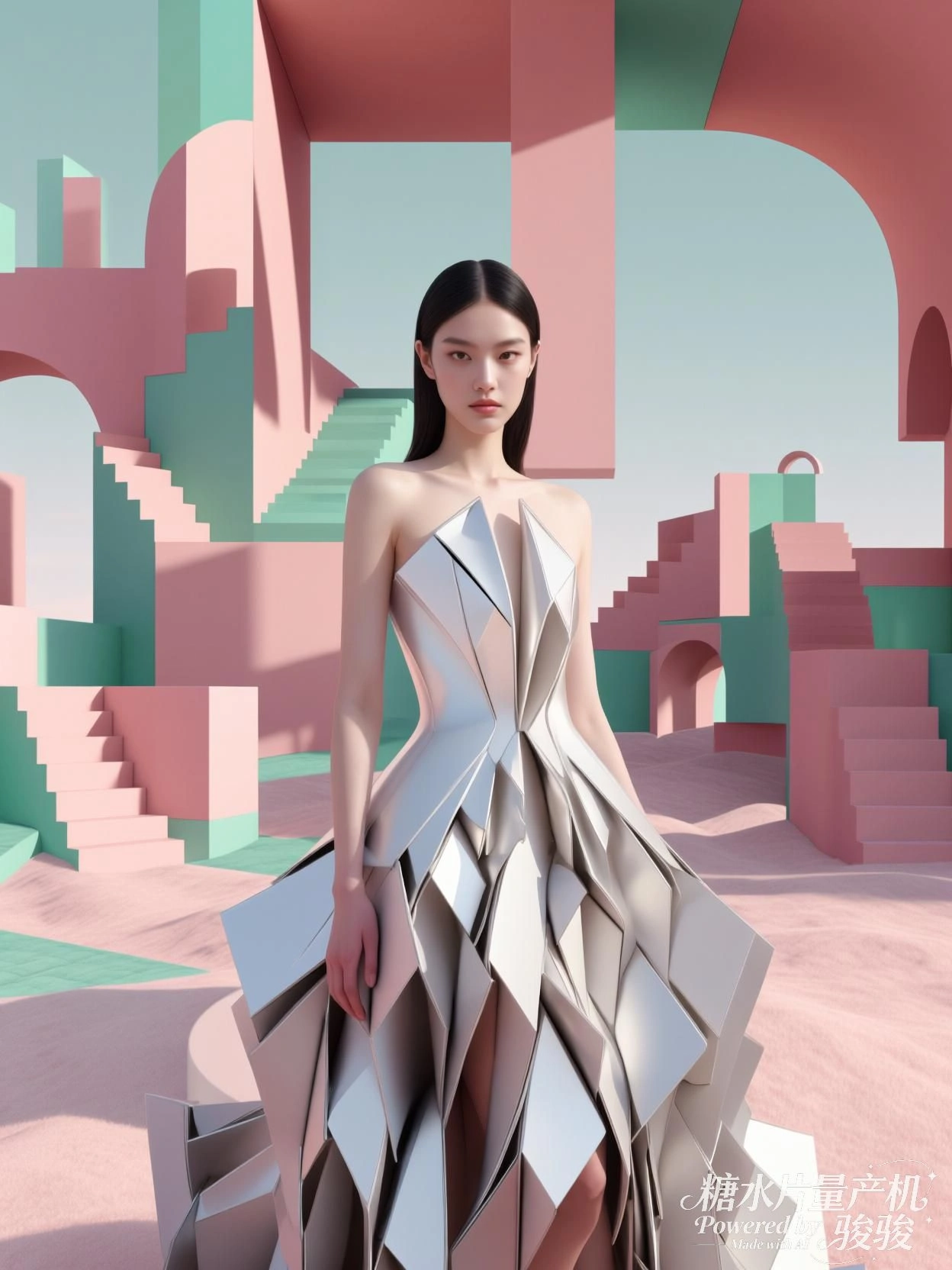 光洒在白裙与地板之间，她静坐如一段未完成的晨间叙事