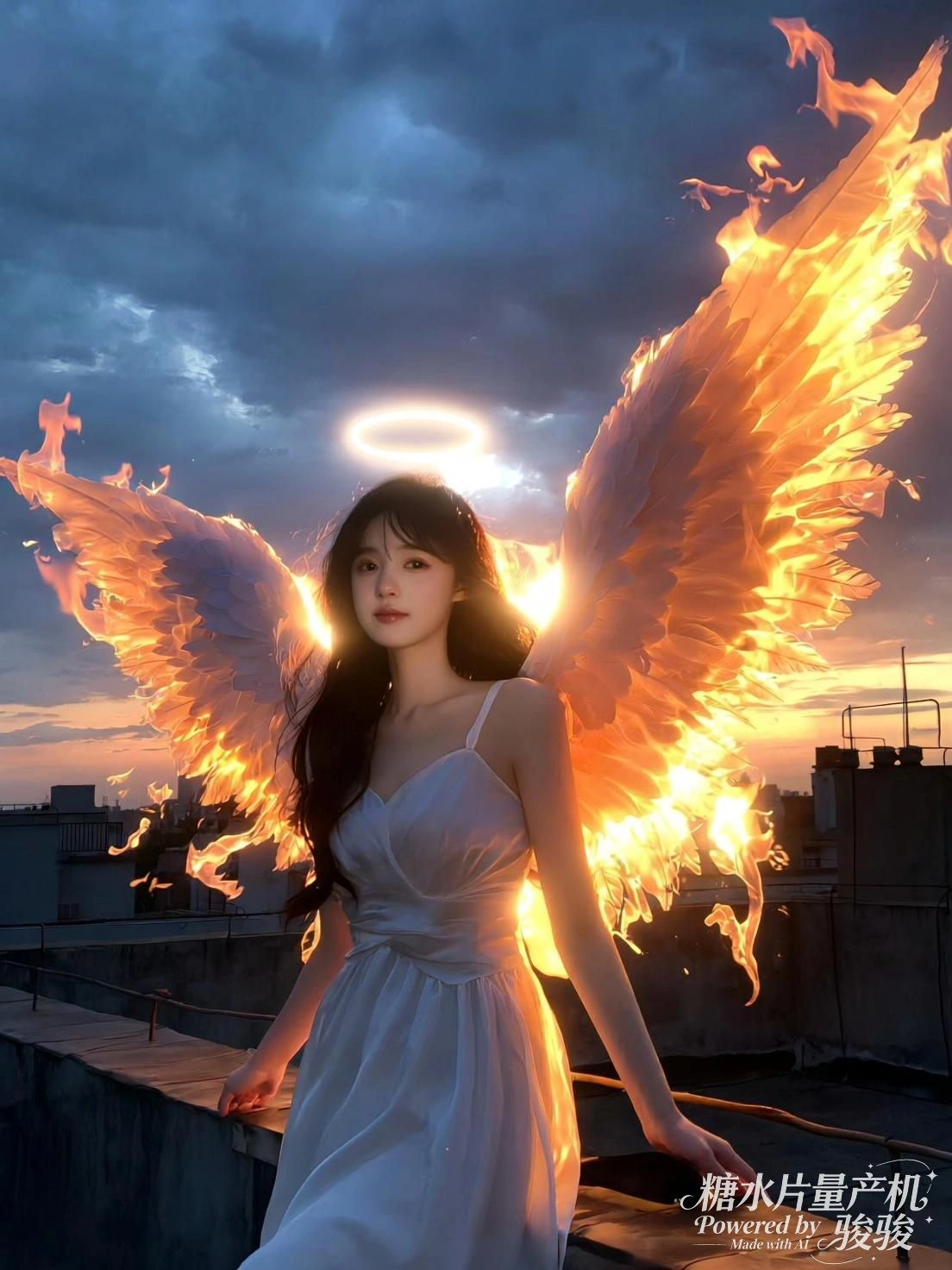 她执帚而立，红裙与古木共守一方静默的秩序