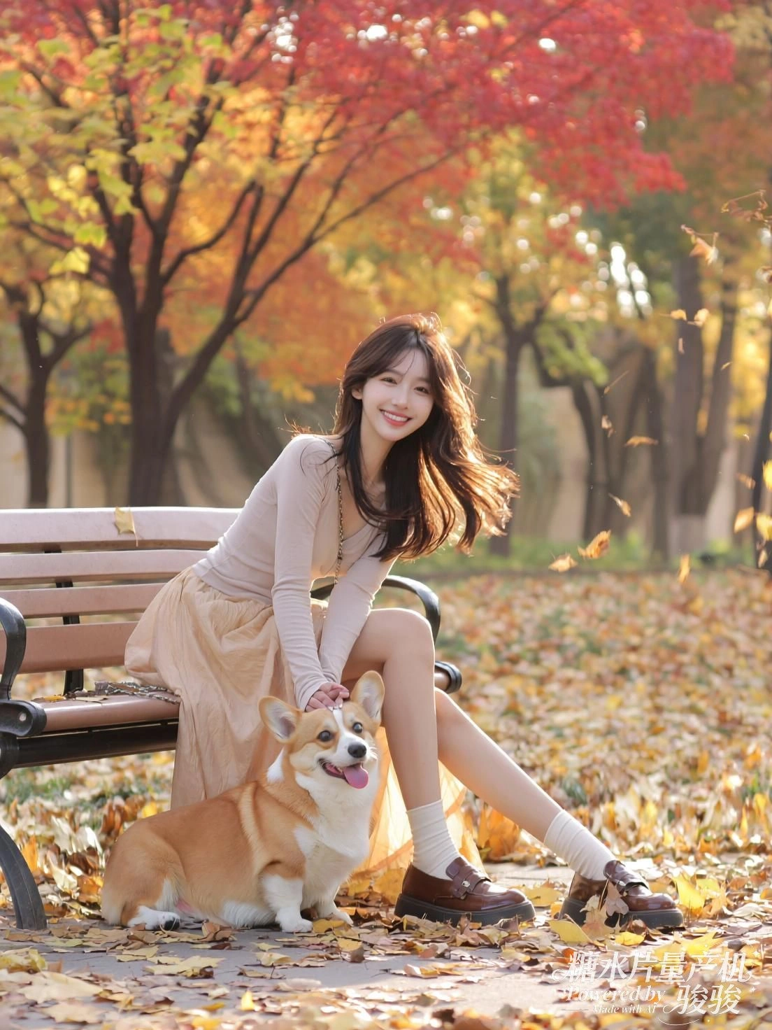 她执帚而立，红裙与古木共守一方静默的秩序