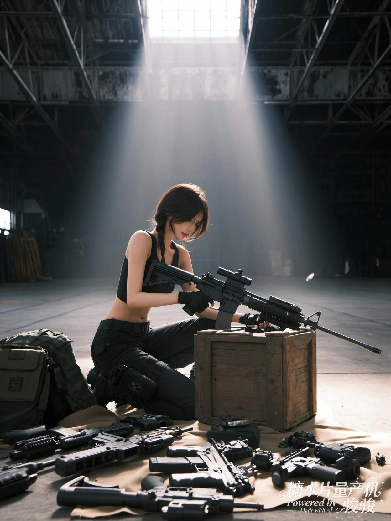 她倚在车门边，风卷发丝，城市在雾中缓缓流动