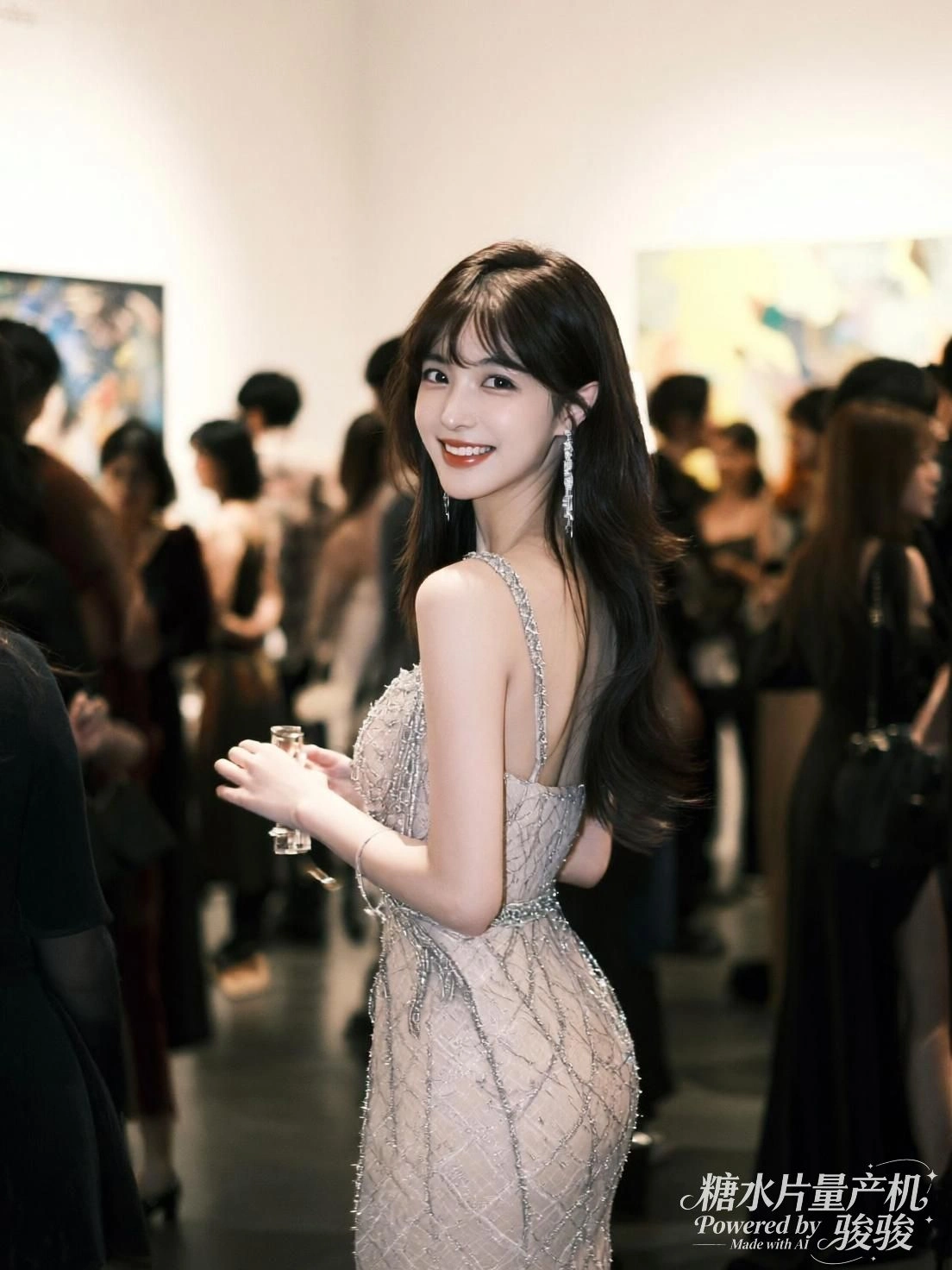 她立于红亭，雨中凝望，城市在玻璃上模糊成诗