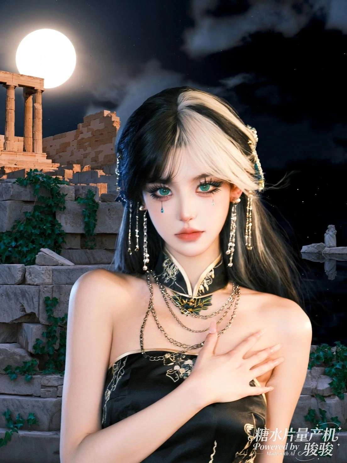 她指尖轻触钟面，光旋升起，时间在刹那间碎成星尘