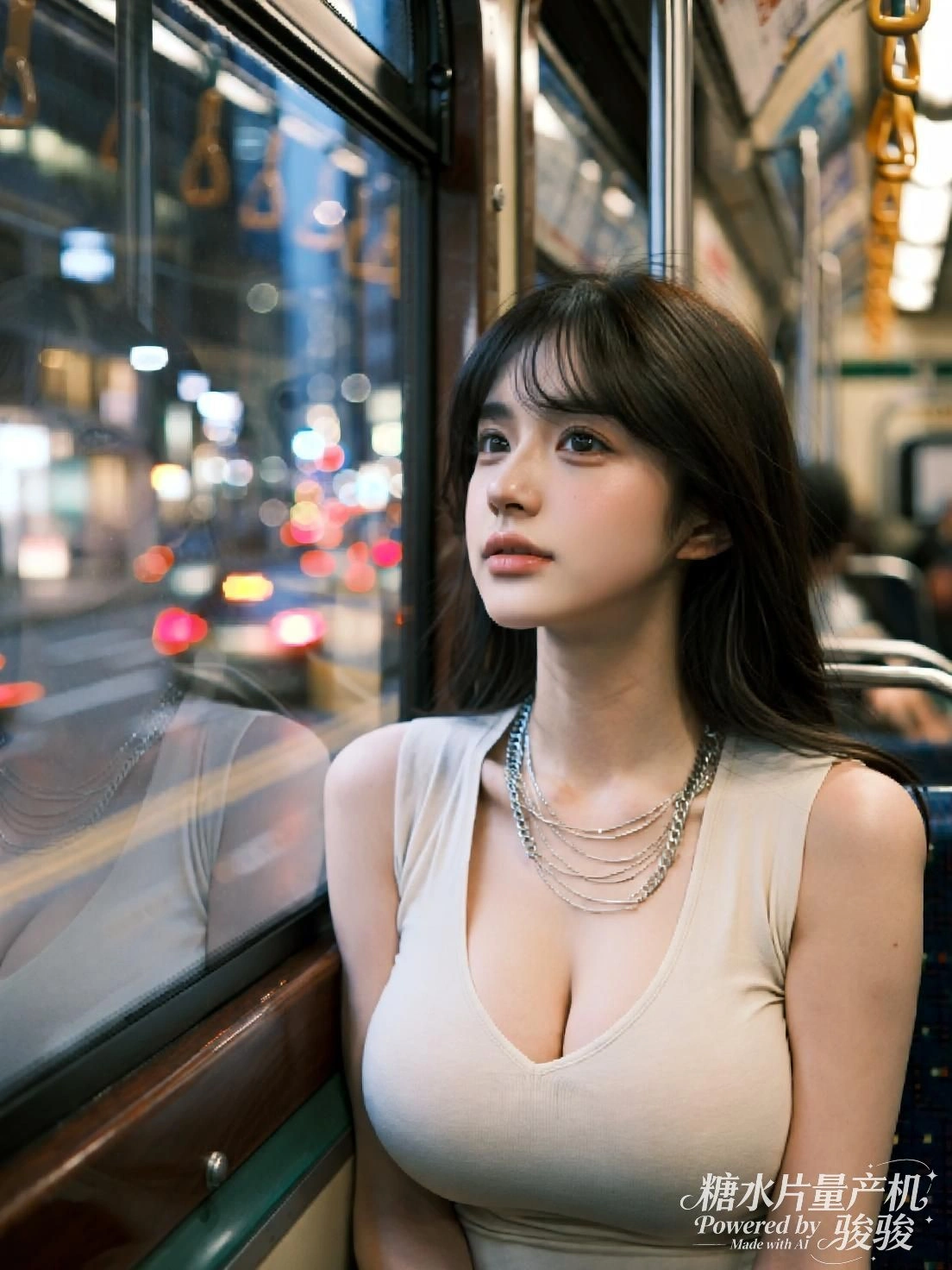 她执笔临水，画布未满，桥影与倒影在色块中悄然交融